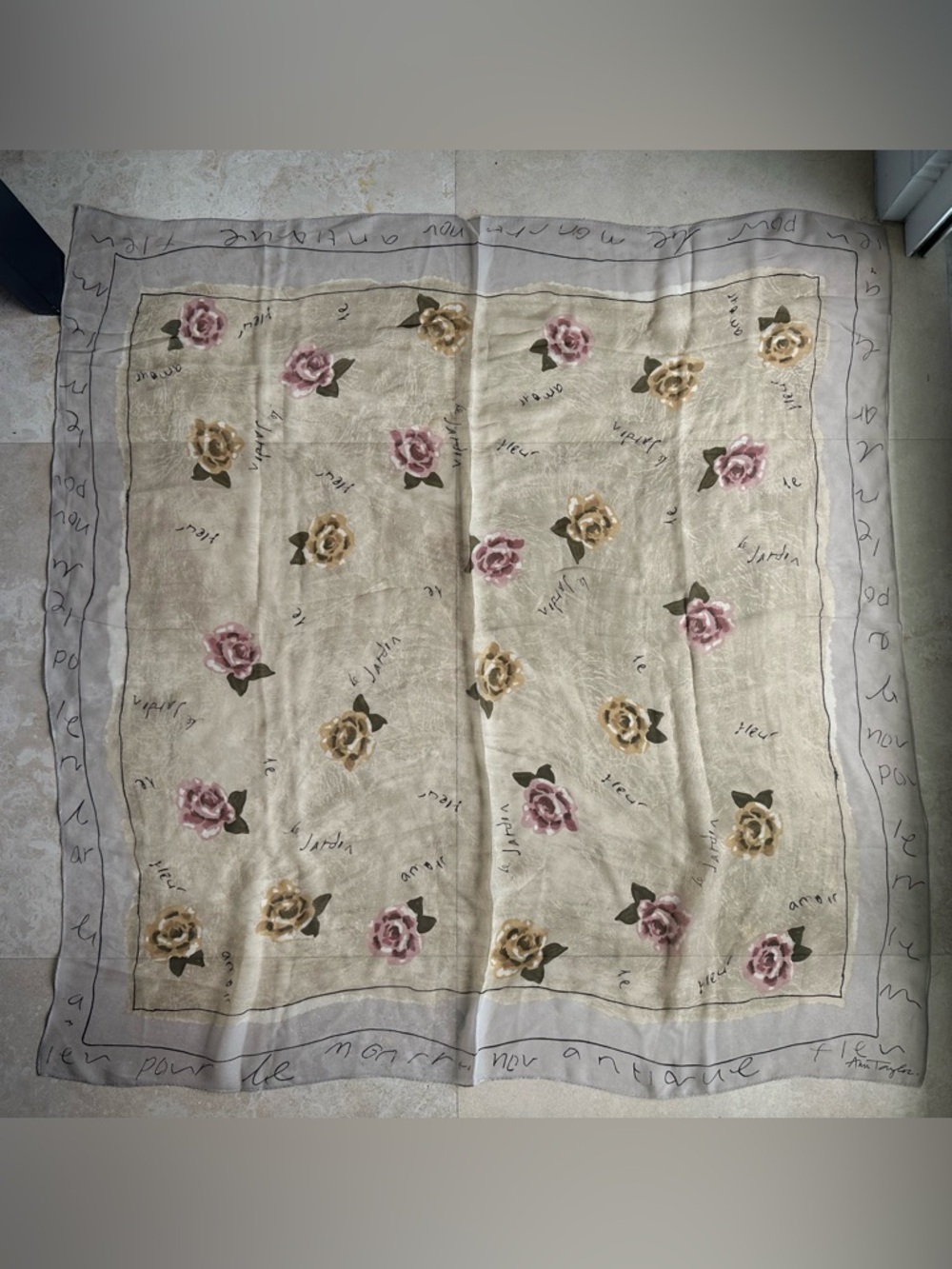 Ann Taylor Neutral Sketch Print Silk Scarf in Cream and Black